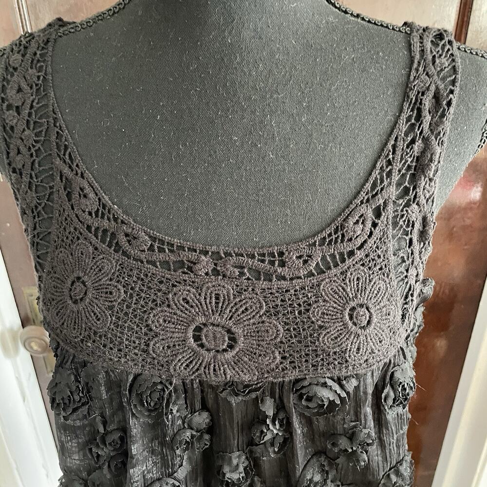 Vintage STYLE 100% Cotton Black Rosette Top Whimsygoth Goth Boho Womens MEDIUM - Picture 5 of 16